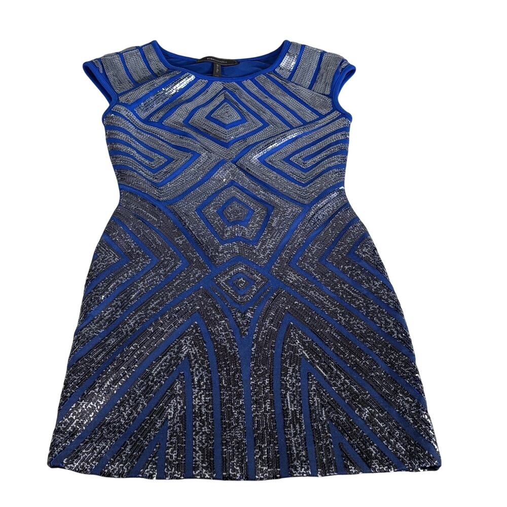 BCBGMaxAzria Blue Sequined Sleeveless Sheath Dress Size XXS